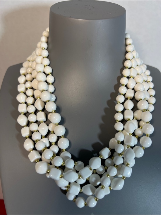 Jewelry - Vintage Five strand white beads necklace gold-tone Elegant Classic Gift Wedding